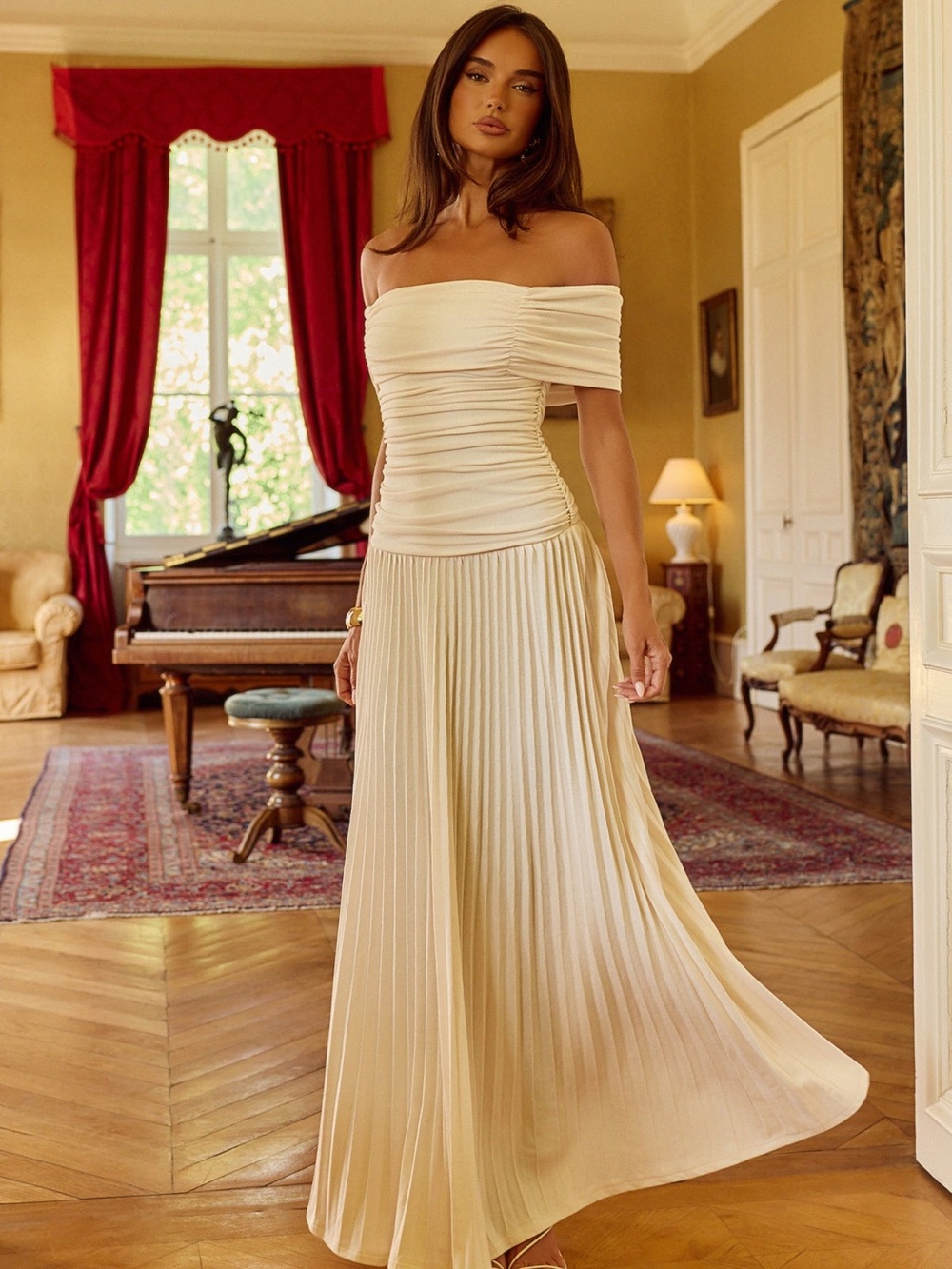 WISHES IN THE WIND OFF SHOULDER MAXI DRESS CREAM